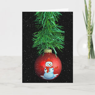snögubbe julprydnad med snöflingor helgkort