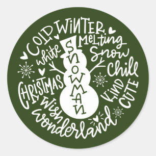 Snögubbe julvintern Underland, typografi Runt Klistermärke