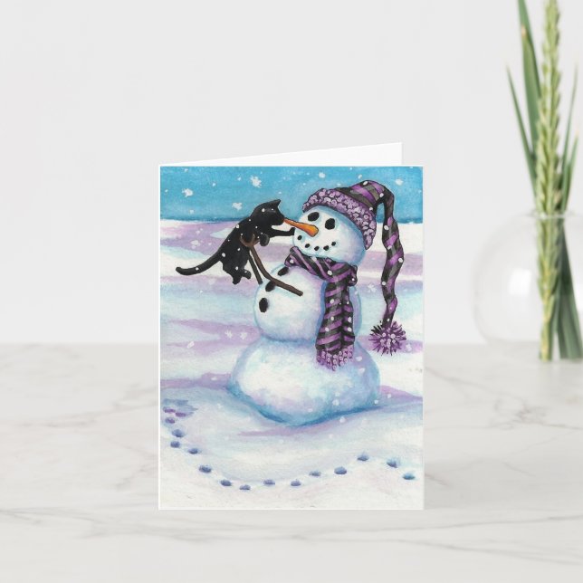 Snögubbe Kattunge av BiHrLe Card Helgkort (Framsida)