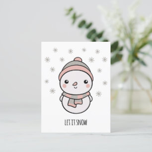 Snögubbe kawaii låt det snöa vykort