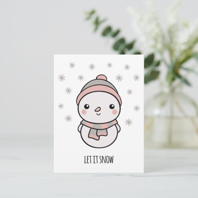 Snögubbe kawaii låt det snöa vykort (Stående Fram)