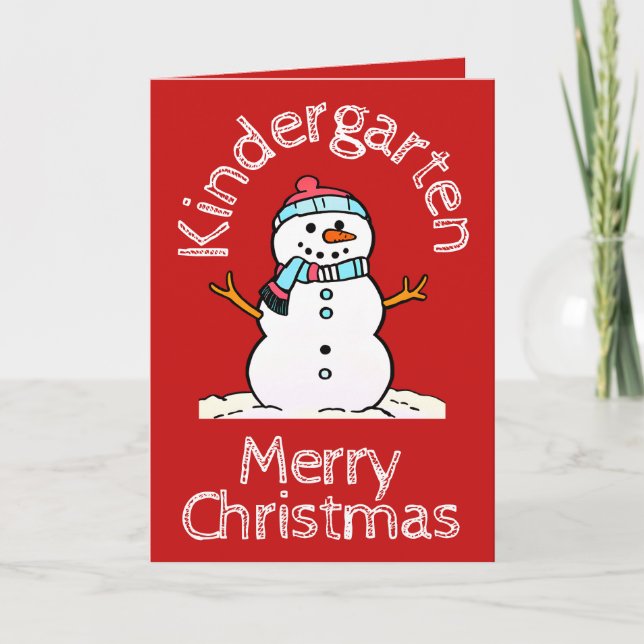 Snögubbe Kindergarten, julaktivitet röd Helgkort (Framsida)
