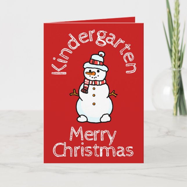 Snögubbe Kindergarten, julaktivitet röd Helgkort (Framsida)