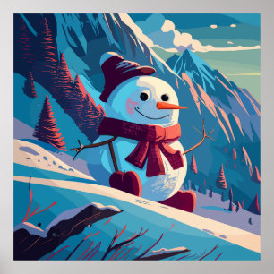 Snögubbe klätterbergen vid jul poster