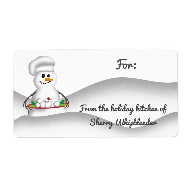 Snögubbe kock som serverar snöbullar från köket fraktsedel (Framsidan)