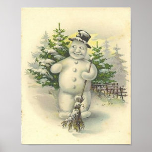 Snögubbe-kort för vintage-leende poster