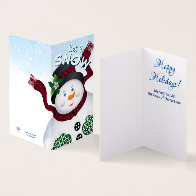 Snögubbe Låt det snöa jul-Helgdag Kort (In- och utsida)