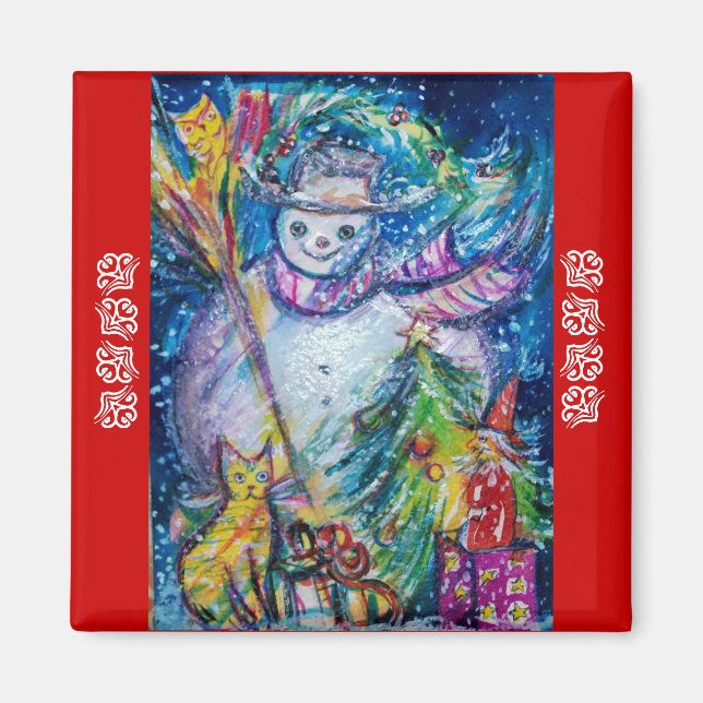 SNÖGUBBE, LEKSAK och JULGRAN Red Blue Magnet (Framsidan)