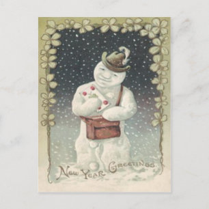 Snögubbe Mailman Brev Snö Shamrock Vykort