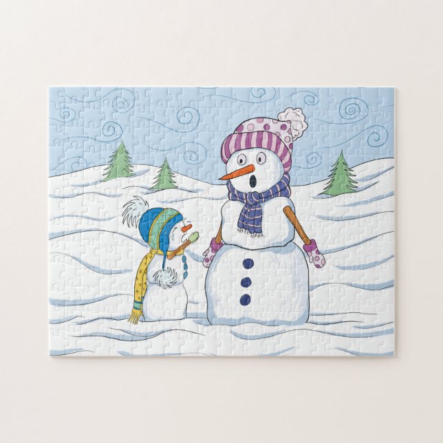 Snögubbe Mamma Kid Gråtande viskkonst Pussel (Horisontell)