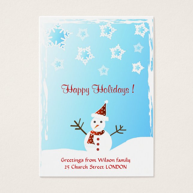 Snögubbe - märkre för gåva visitkort (Framsidan)