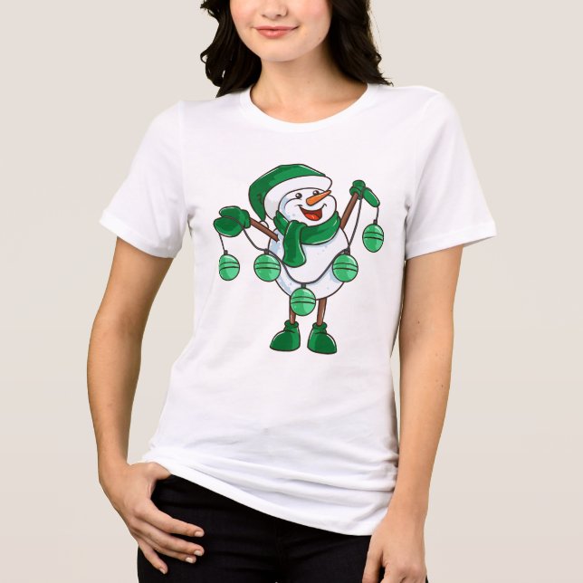 Snögubbe med Baubles| Lustig jul T Shirt (Framsida)