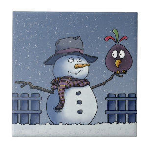Snögubbe med Bird Kakelplatta