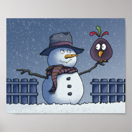 Snögubbe med Bird Poster