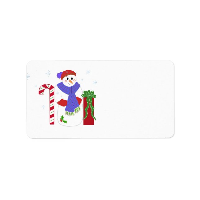 Snögubbe med Candy cane Adressetikett (Framsidan)