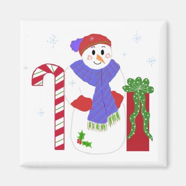 Snögubbe med Candy cane Magnet (Framsidan)