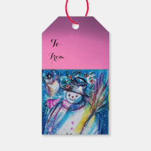 SNÖGUBBE MED den UGGLA-/JULNATTEN, rosa Presentetikett