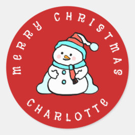 Snögubbe med eget namn | Cute Red jul Runt Klistermärke