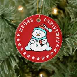 Snögubbe med eget namn | Cute Red Julgransprydnad Keramik