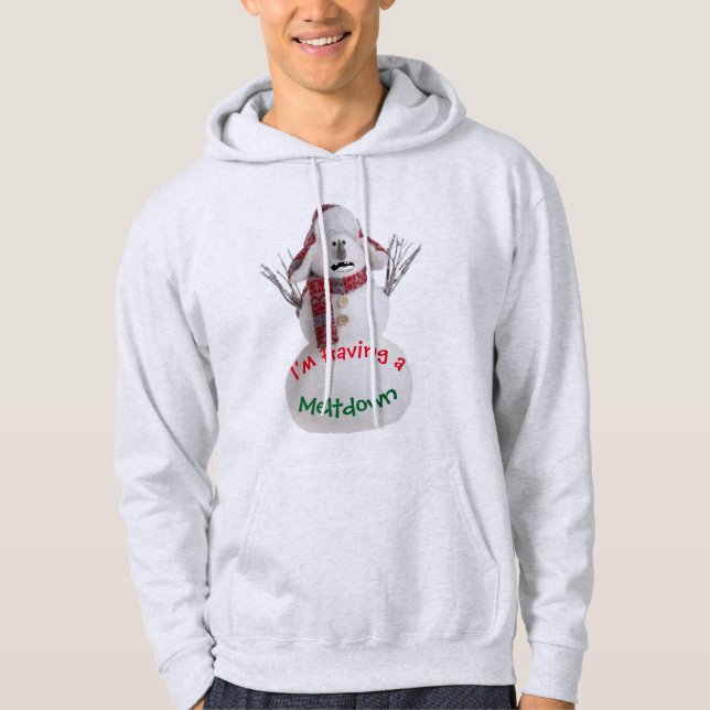 snögubbe med en härdsmälta helgdagar... roliga jul hoodie (Framsida)