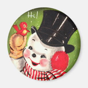 Snögubbe med fågeln magnet