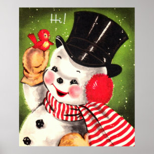 Snögubbe med fågeln poster