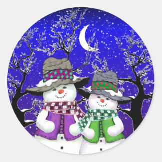 Snögubbe med Friend Stickers Runt Klistermärke