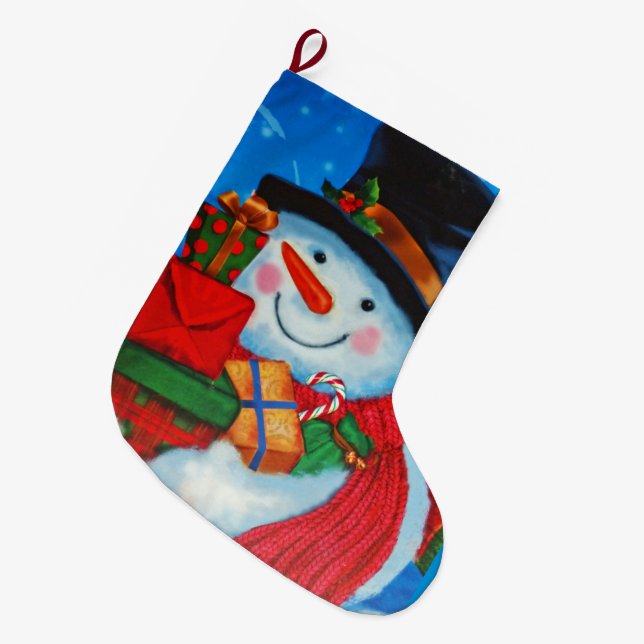 Snögubbe med gåvor stor julstrumpa (Framsidan (Hängande))