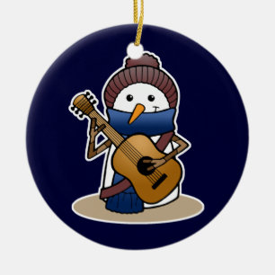 Snögubbe med gitarren julgransprydnad keramik