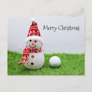 Snögubbe med golf boll på grönt jul vykort