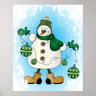 Snögubbe med Grönt julprydnad Poster
