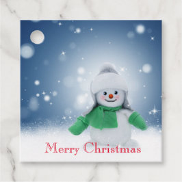 Snögubbe med grönt scarf gåvor etiketter