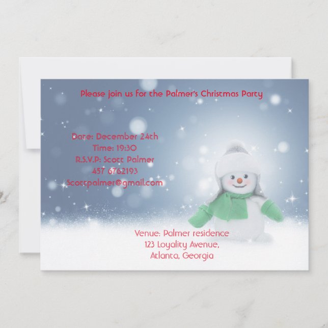 Snögubbe med grönt scarf inbjudningar (Framsida)
