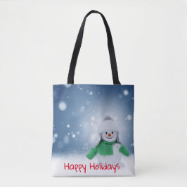 Snögubbe med grönt scarf tygkasse