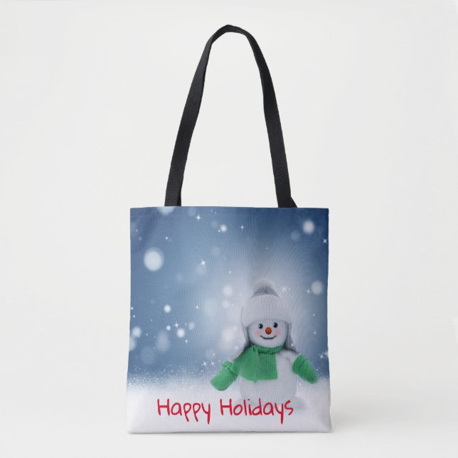 Snögubbe med grönt scarf tygkasse (Framsida)