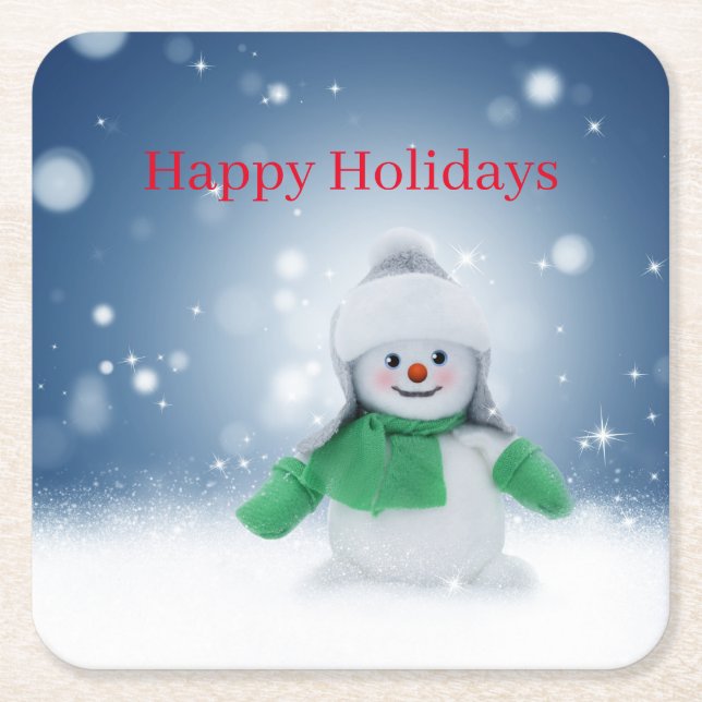 Snögubbe med grönt scarf underlägg papper kvadrat (Framsidan)