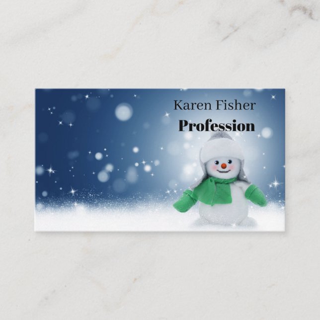 Snögubbe med grönt scarf visitkort (Framsida)
