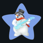 Snögubbe med Guitar Sticker - Anpassade Stjärnformat Klistermärke<br><div class="desc">Snögubbe med Guitar Stickers - MIGNERAD målning</div>