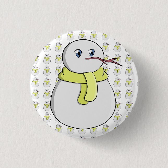 Snögubbe med gult scarf knapp (Framsida)