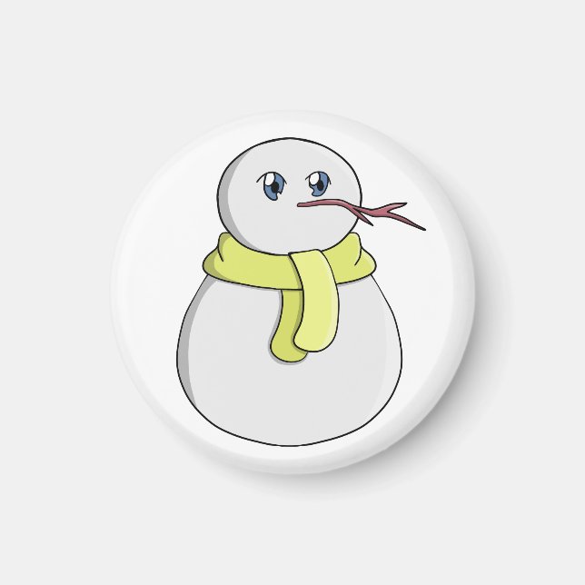Snögubbe med gult scarf magnet (Framsidan)