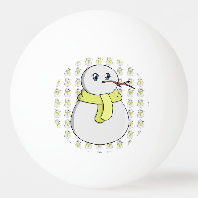 Snögubbe med gult scarf pingisboll (Framsidan)