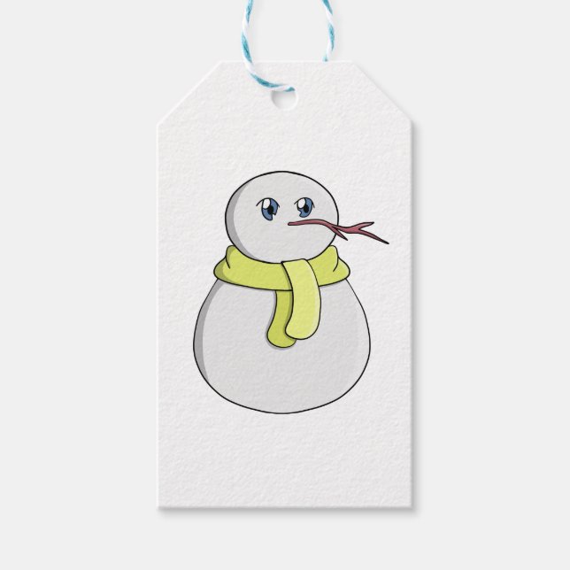 Snögubbe med gult scarf presentetikett (Framsidan)