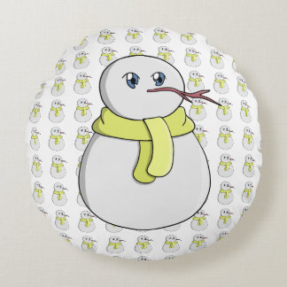 Snögubbe med gult scarf rund kudde