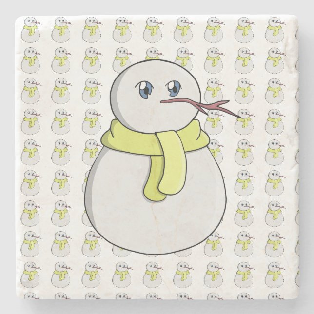 Snögubbe med gult scarf stenunderlägg (Framsidan)