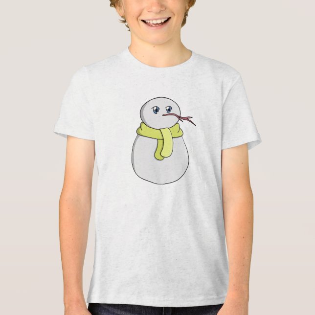 Snögubbe med gult scarf t shirt (Framsida)