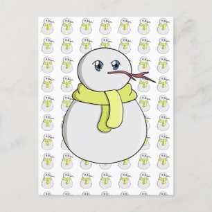 Snögubbe med gult scarf vykort