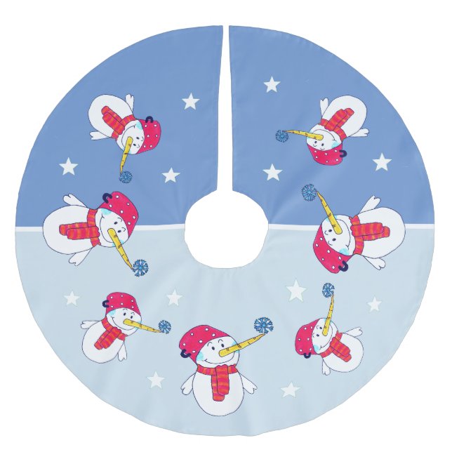 Snögubbe med Helgdag med snöflammor Julgransmatta Borstad Polyester (Framsidan)