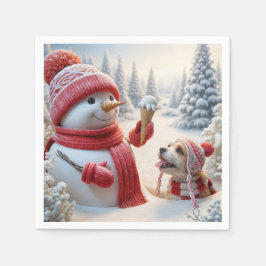 Snögubbe med isgräddgummi och Hund Pappersservett