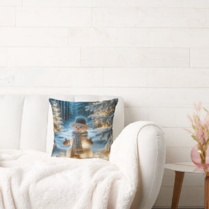 Snögubbe med julafton Ljus Kudde