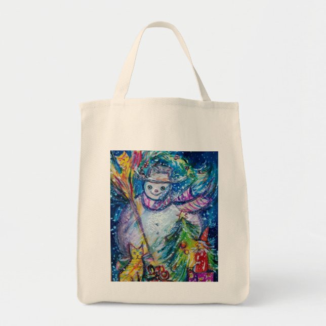 SNÖGUBBE MED JULGRAN OCH LEKSAKER Vintersäsongen Tygkasse (Framsidan)